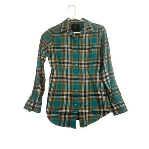 Burton Plaid Flannel Long Sleeve Shirt Mens XS Teal Gold Black White